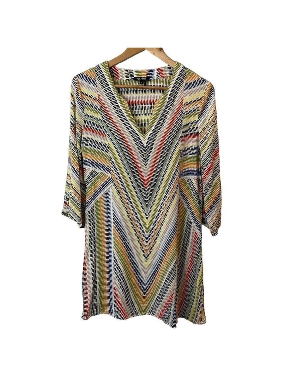 NIC+ZOE Chevron Tunic Top Womens S Multicoloured 3/4 Sleeve Lightweight Shirt